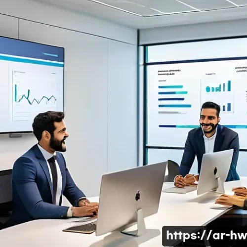 성장 구간 파악을 위한 협업 도구 활용 - **Prompt:** A dynamic, bright, and modern office setting with a diverse team of professionals (men a...