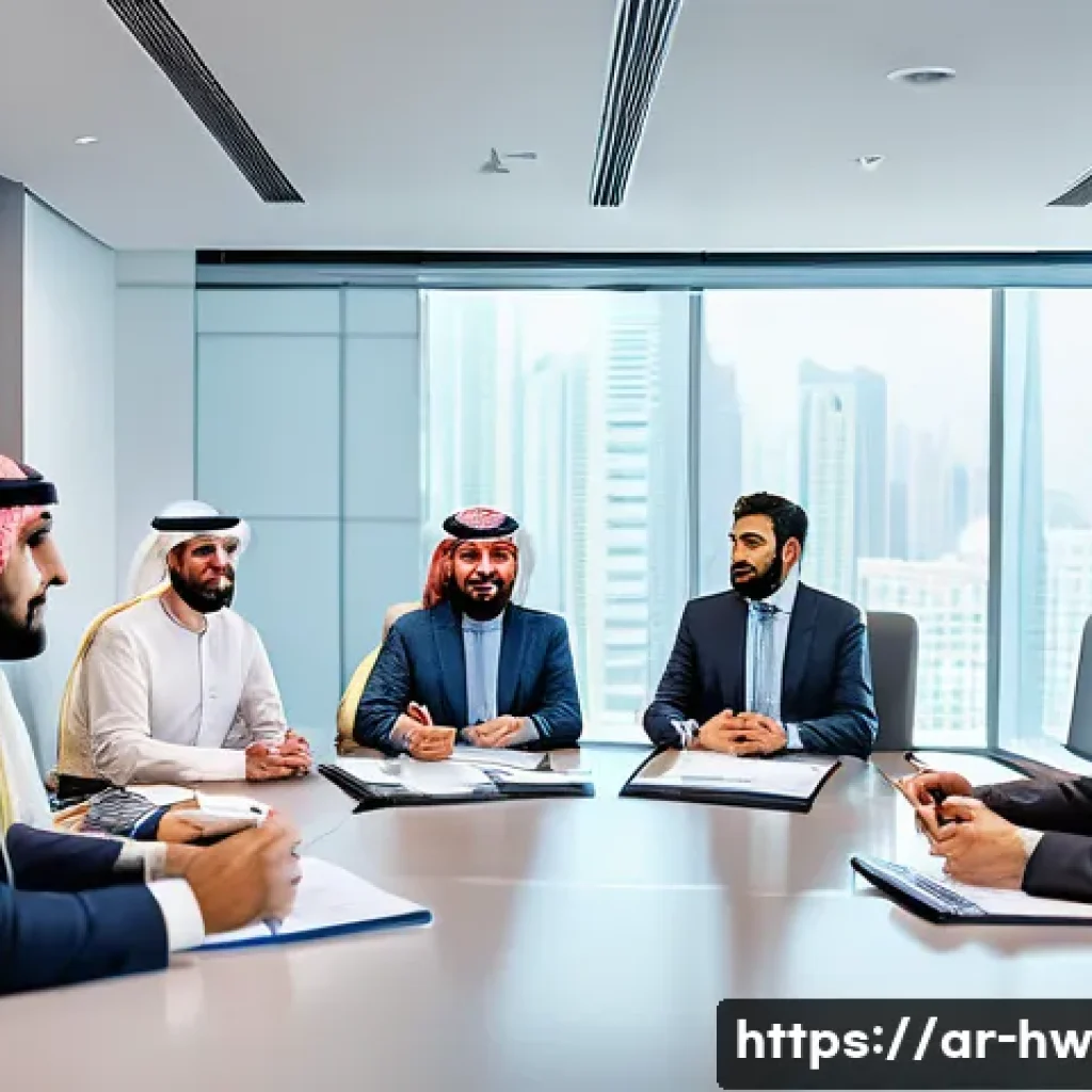 최적 성장 구간을 위한 이해관계자 관리 - A professional Middle Eastern business meeting scene in a modern conference room, featuring diverse ...