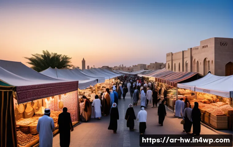 성장 구간에 따른 가격 전략 설정 - A modern Middle Eastern marketplace scene at sunset, featuring diverse Arabic consumers engaging wit...