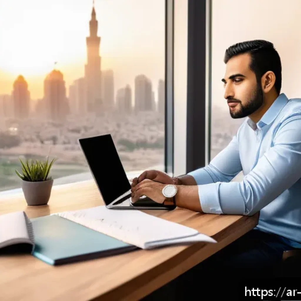 최적 성장 구간 예측을 위한 이론적 접근 - A professional Arab man in his early 30s wearing smart casual attire, sitting at a modern desk with ...