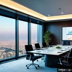 성장 구간 분석의 실수 피하기 - A modern Arab business meeting scene set in a sleek office with panoramic city views of a Middle Eas...