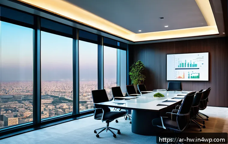 성장 구간 분석의 실수 피하기 - A modern Arab business meeting scene set in a sleek office with panoramic city views of a Middle Eas...